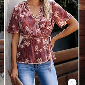 YEAR ROUND VELVET WRAP TOP